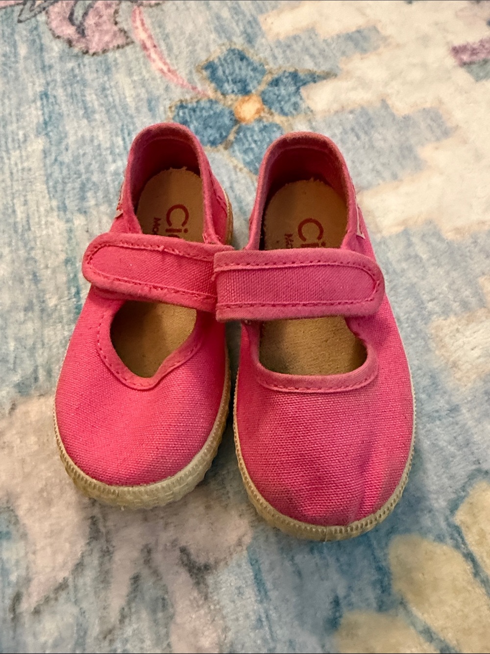 Cienta Bright Pink Canvas Mary Jane with Hook-and-Loop Strap